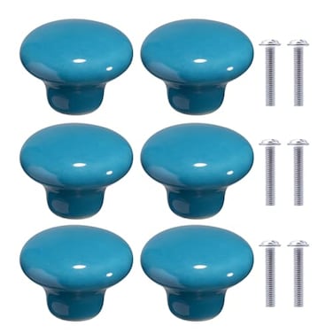 NAKUPENDA 6Pcs Ceramic Cabinet Knobs Round Furniture Knobs Ceramic Kitchen Cabinet Dresser Pulls Handles for Furniture Cupboard Closet Childrens Room Armoires Blue