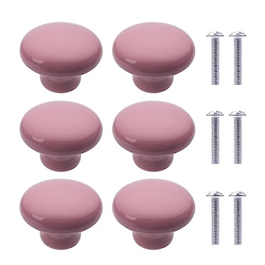 NAKUPENDA 6Pcs Ceramic Cabinet Knobs Round Furniture Knobs Ceramic Kitchen Cabinet Dresser Pulls Handles for Furniture Cupboard Closet Childrens Room Armoires Pink