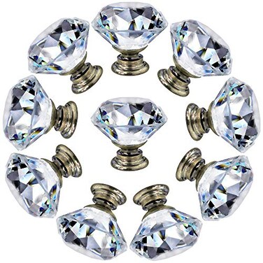 NORTHERN BROTHERS 10 Pack 40mm Crystal Cabinet Knobs Diamond Glass Drawer Knobs with 3 Screw Sizes for Dresser Kitchen Bathroom Bronze