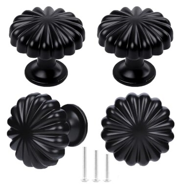 OctinPris Black Cabinet Knobs 4 Pack Black Kitchen Drawer Knob Matte Black Dresser Knobs Pumpkin Pulls 30mm118in for Bathroom Chest Closet Door Cupboard