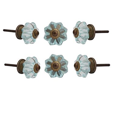 Perilla Home Set of 6 Crystal Knobs for Cabinet Drawers Decorative Melon Glass Knobs for Home Kitchen Cabinet Hardware Cupboard Glass Door Dresser Wardrobe and Drawer Pulls Small Sky Blue