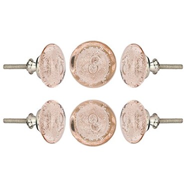Perilla Home Set of 6 Knobs Decorative Pink Crystal Knobs Premium Glass Knobs for Cabinet Drawers Dresser Home Decore Kitchen Hardware Cupboard Glass Door Wardrobe and Drawer Pulls Handles
