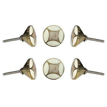 Perilla Home Sirius Beige Round Pack of 6 Brass Metal Interior Exterior Passage Kitchen Cabinets Knobs Multi Design Antique Drawer Knobs Handmade for Closet Hallway Doors Bedrooms Bathroom