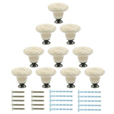 Piutouyar Light Yellow Ceramic Knobs and Pulls for Drawer Dressers Cupboard Closet 34mm 13Inch Diameter 10Pcs