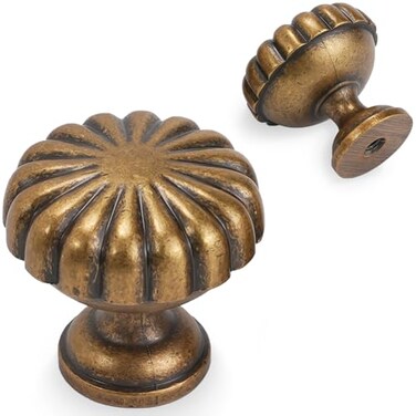 POVEFONK 10 Pack Antique Brass Kitchen Cabinet Knobs Vintage Drawer Knobs Aged Bronze Kitchen Cabinet Hardware Zinc Alloy Handles Drawer Knobs Dresser Handles