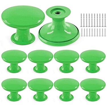 Qjaiune 10pcs Metal Cabinet Knobs Green Drawer Knobs Round Shaped Dresser Knobs Cute Kitchen Cabinet Pull Handles Small Vanity Knobs Hardware Closet Cupboard Knobs for Kids Girls Childrens Bedroom