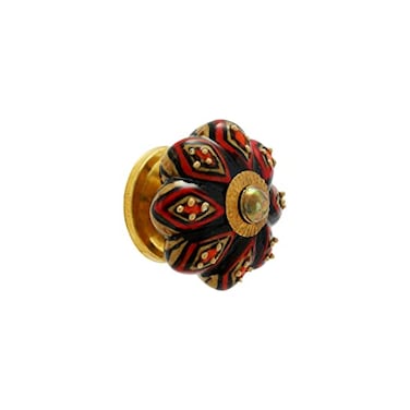 Rasiya Art Cabinet Knobs Boho Handmade Ceramic Dresser Pulls Kitchen Cupboard Wardrobe Handle Countryside Farmhouse Decor Furniture Hardware Brown Dotted Pack of 4