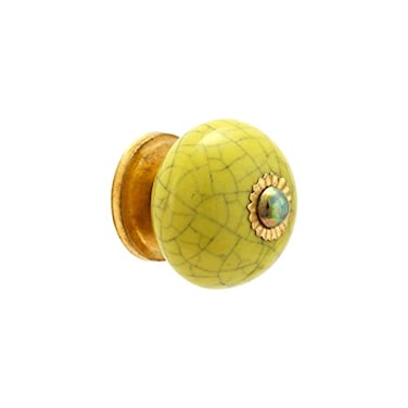Rasiya Art Drawer Knobs Handmade Ceramic Dresser Pull Handle Kitchen Cabinets Countryside Farmhouse Boho Decor Furniture Hardware Yellow Crackle Pack of 4