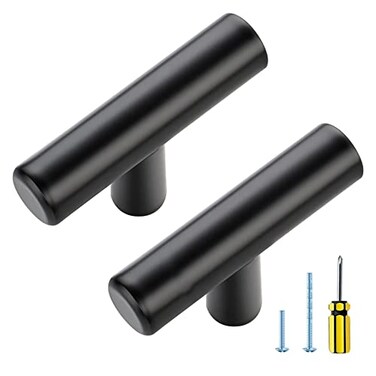 Ravinte 3 Pack Black T Bar Cabinet Knobs 2 Inch Dresser Knobs Matte Black Single Hole Drawer Knobs Cabinet Handles