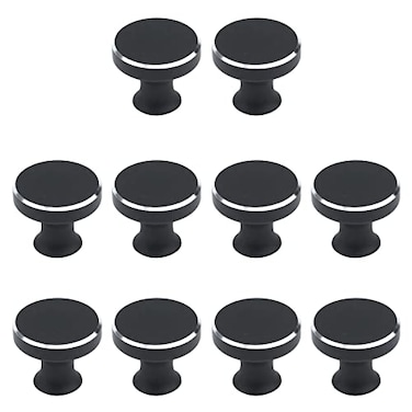 Risbay Cabinet Knobs Black and Silver Single Hole Drawer Knobs Aluminum Alloy Modern Minimalist Round Pull for CabinetsDresser and Wardrobes10PCS1x34in