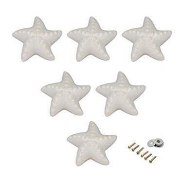 SeeRaphee Ceramic Cabinet Handles Dresser Knobs Drawer Pulls for Kids Room Door Handles Cupboard Knobs Lovely Starfish Shape 6 Pack White