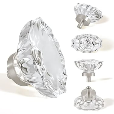 SHINY HANDLES Glass Cabinet Knobs Brushed NickelCrystal Pulls and Knobs for Dresser DrawerKitchen Cabinet Knobs Oval4 Pack