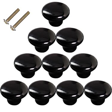 Sinyiol 15 Large Mushroom Shape Glossy Ceramic Cabinet Knobs 10Pcs Round Shape Cute Ceramic Drawer Knobs Kids Child Pulls Handles for Dressers Cupboard Wardrobe Dia 15inch Black Dia 15