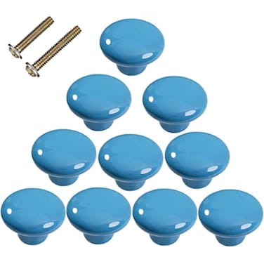 Sinyiol 15 Large Mushroom Shape Glossy Ceramic Cabinet Knobs 10Pcs Round Shape Cute Ceramic Drawer Knobs Kids Child Pulls Handles for Dressers Cupboard Wardrobe Dia 15inch Blue Dia 15