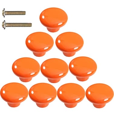Sinyiol 15 Large Mushroom Shape Glossy Ceramic Cabinet Knobs 10Pcs Round Shape Cute Ceramic Drawer Knobs Kids Child Pulls Handles for Dressers Cupboard Wardrobe Dia 15inch Orange Dia 15