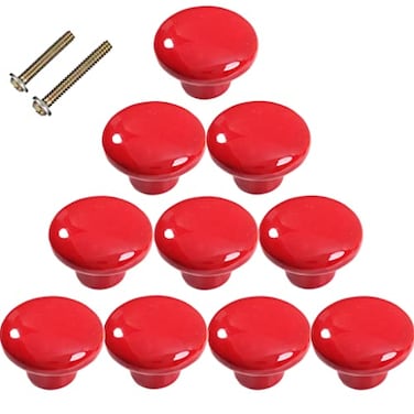 Sinyiol 15 Large Mushroom Shape Glossy Ceramic Cabinet Knobs 10Pcs Round Shape Cute Ceramic Drawer Knobs Kids Child Pulls Handles for Dressers Cupboard Wardrobe Dia 15inch Red Dia 15