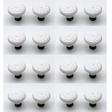 Susenya Ceramic Knobs16pcs Decorative Cabinet Knobs 13 Dia White with Mounting Screws Carved Knob for Cabinets