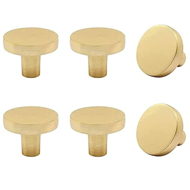 SWZHAI 6 Pack Brushed Brass Cabinet Knobs Gold Drawer Knobs Round Knob for Dresser Drawers Single Hole Cabinet Door Knob Dresser Drawer Pulls Handles