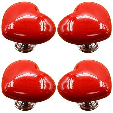 Tverghvad Ceramic Heart Dresser Knobs 4 Pack Lovely Mini Red Cabinet Knobs HeartRed