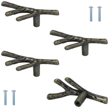 Brosay Twig Branch Cabinet Pulls Vintage Black Tree Dresser Knobs Zinc Alloy Double Hole Pulls for Farmhouse Drawers 4 Pcs Bronze Single Hole