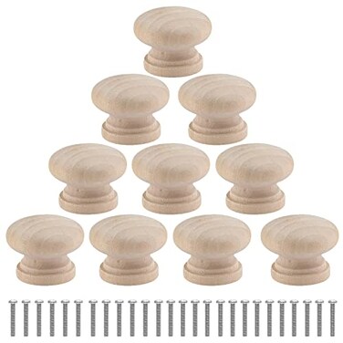Uenhoy 30 Pcs Round Wooden Cabinet Knobs 118 28mm Unfinished Wooden Pulls Mushroom Shape Wood Knobs for Cabinet Dresser Drawer