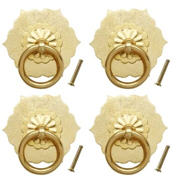 Unlorspy 4Pcs Antique Brass Ring Pulls Flower Shape Cabinet Knobs Drawer Pulls With Screws for Furniture Dresser Ring Size 35mm138 Hexagon Flower