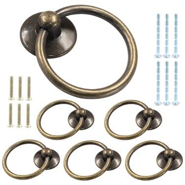 Unlorspy 6 Pcs Metal Drawer Ring Knobs Drop Ring Drawer PullsCabinet Ring Pull Handles Knobs with Screws for Cabinets Dresser Drawers Bronze 134 Inch OD