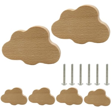 Unlorspy 6Pcs Cloud Shaped Wooden Knobs85 x 55 mm Cloud Shape Wood Drawer Knobs Dresser Pulls Wooden Knobs with Screws for Kids RoomStudy RoomCabinetDresser Large