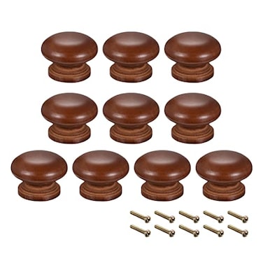 uxcell Round Wood Knobs10Pcs 35mm Dia Cabinet Furniture Kitchen Pulls Handles for Drawer Cupboard Brown