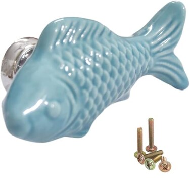 Wannianmu 10 Pack Blue Goldfish Cabinet Pulls Vintage Cabinet Knob Handle Drawer Pull Animal Dresser Knob Cupboard Pulls