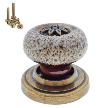 Wannianmu 10 Pack Retro Ceramic Knobs Vintage Dresser Leopard Kitchen Petal Cabinet Pulls Rustic Zinc Alloy Base Backplate Cupboard Wardrobe Drawer Door Handles Leopard Print White