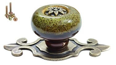 Wannianmu 10 Pack Retro Ceramic KnobsVintage Dresser Kitchen Petal Cabinet Pulls Rustic Zinc Alloy Base Back Plate Kid Cupboard Wardrobe Drawer Door Handles Leopard Print Green