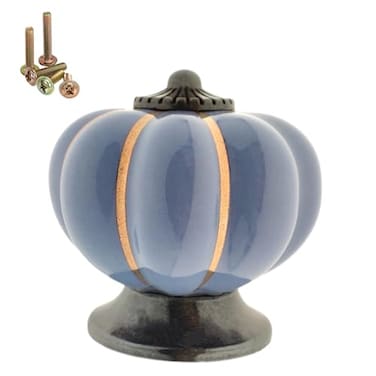 Wannianmu 10 Pack Vintage Ceramic Pumpkin Cabinet Knobs Kitchen Cabinet Drawers Dresser Cupboard Pull Handles Door Pulls with 5 Kinds of Screws Lake Blue