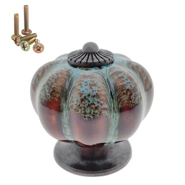 Wannianmu 10 Pack Vintage Ceramic Pumpkin Cabinet Knobs Kitchen Cabinet Drawers Dresser Cupboard Pull Handles Door Pulls with 5 Kinds of Screws Leopard Print Blue