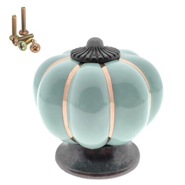 Wannianmu 10 Pack Vintage Ceramic Pumpkin Cabinet Knobs Kitchen Cabinet Drawers Dresser Cupboard Pull Handles Door Pulls with 5 Kinds of Screws Sky Blue