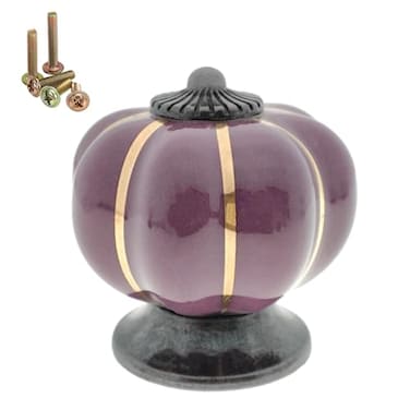 Wannianmu 10 Pack Vintage Ceramic Pumpkin Cabinet Knobs Kitchen Cabinet Drawers Dresser Cupboard Pull Handles Door Pulls with 5 Kinds of Screws Violet