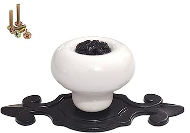 Wannianmu 5 Pack Retro Ceramic KnobsVintage Dresser Kitchen Petal Cabinet Pulls Rustic Zinc Alloy Black Base Back Plate Kid Cupboard Wardrobe Drawer Door Handles White