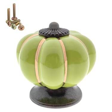 Wannianmu 5 Pack Vintage Ceramic Pumpkin Cabinet Knobs Kitchen Cabinet Drawers Dresser Cupboard Pull Handles Door Pulls with 5 Kinds of Screws Apple Green