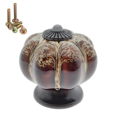 Wannianmu 5 Pack Vintage Ceramic Pumpkin Cabinet Knobs Kitchen Cabinet Drawers Dresser Cupboard Pull Handles Door Pulls with 5 Kinds of Screws Leopard Print White