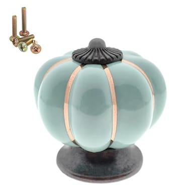 Wannianmu 5 Pack Vintage Ceramic Pumpkin Cabinet Knobs Kitchen Cabinet Drawers Dresser Cupboard Pull Handles Door Pulls with 5 Kinds of Screws Sky Blue