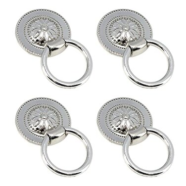 WDONAY Vintage Drop Ring Pulls Flower Embossed Cabinet Pulls Silver Zinc Alloy Drawer Pulls Handlesfor Kitchen Bathroom Bedroom Living Room 4 Pcs