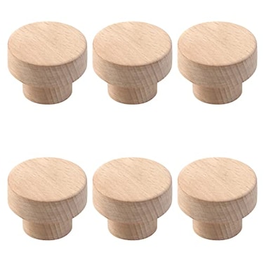 Wealrit 6 Pcs Unfinished Round Wood Cabinet Knobs Wooden Drawer Knobs with Screws Flat Top Knobs for Dresser Wardrobe Cupboard