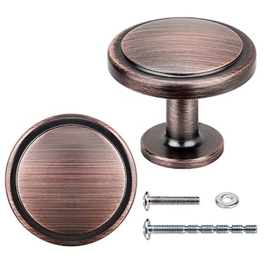 WEAVERBIRD 2 Pack Round Cabinet Knobs Red Copper Zinc Alloy Dresser Drawer 114 Inch Kitchen Hardware Cupboard Bedroom Bathroom Closet