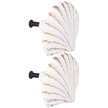 WINOMO Knobs and Pulls 2Pcs Seashell Knobs Nautical Door Handle Ocean Cabinet Drawer Cupboard Pull for Kitchen Furniture Cabinet Wardrobe Cupboard Ceramic Cabinet Knobs
