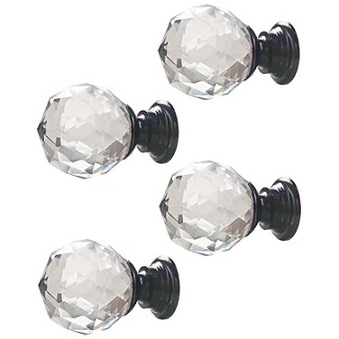 Xiaoyztan Crystal Cabinet Knobs079 Inch20 mm Round Glass Knobs Kitchen Cabinets Dresser Bathroom Cabinet Knobs Cupboard Wardrobe Pulls HandlesBlack BasePack of 4