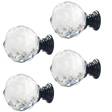 Xiaoyztan Crystal Cabinet Knobs1 Inch25 mm Round Glass Knobs Kitchen Cabinets Dresser Bathroom Cabinet Knobs Cupboard Wardrobe Pulls HandlesBlack BasePack of 4