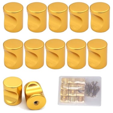 Xiufortion 12 Pcs Aluminum Alloy Cylindrical Drawer knobs Drawer Handles with concave Design Elements for cabinets wardrobes Drawers Toy Boxes Doors handicrafts DIYetc Gold 063