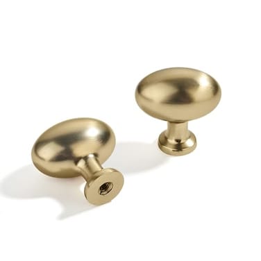 ZAUYX 2 Pack Brushed Brass Oval Cabinet Knobs Dresser Knobs Solid Satin Brass Drawer Knobs Kitchen Cabinet Hardware Zinc Knobs for Dresser Drawers