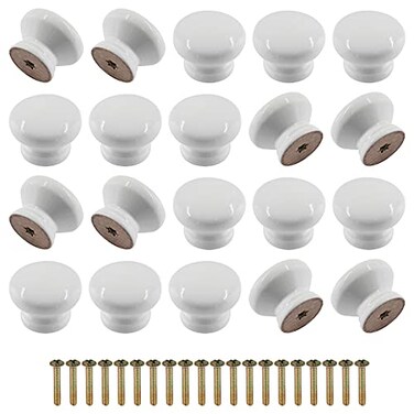 Zorfeter 20 Pcs Wood White Drawer Knobs Mushroom Shape Furniture Cabinet Knobs Pulls Handles Diameter 24mm Height 22mm