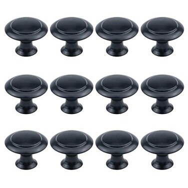 Antrader Flat Black Cabinet Hardware Round Knob with Mounting Screws 1Inch Diameter 12 Pack